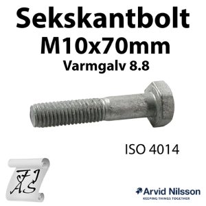 Sekskantbolt M10x70mm VF 8.8 ISO 4014